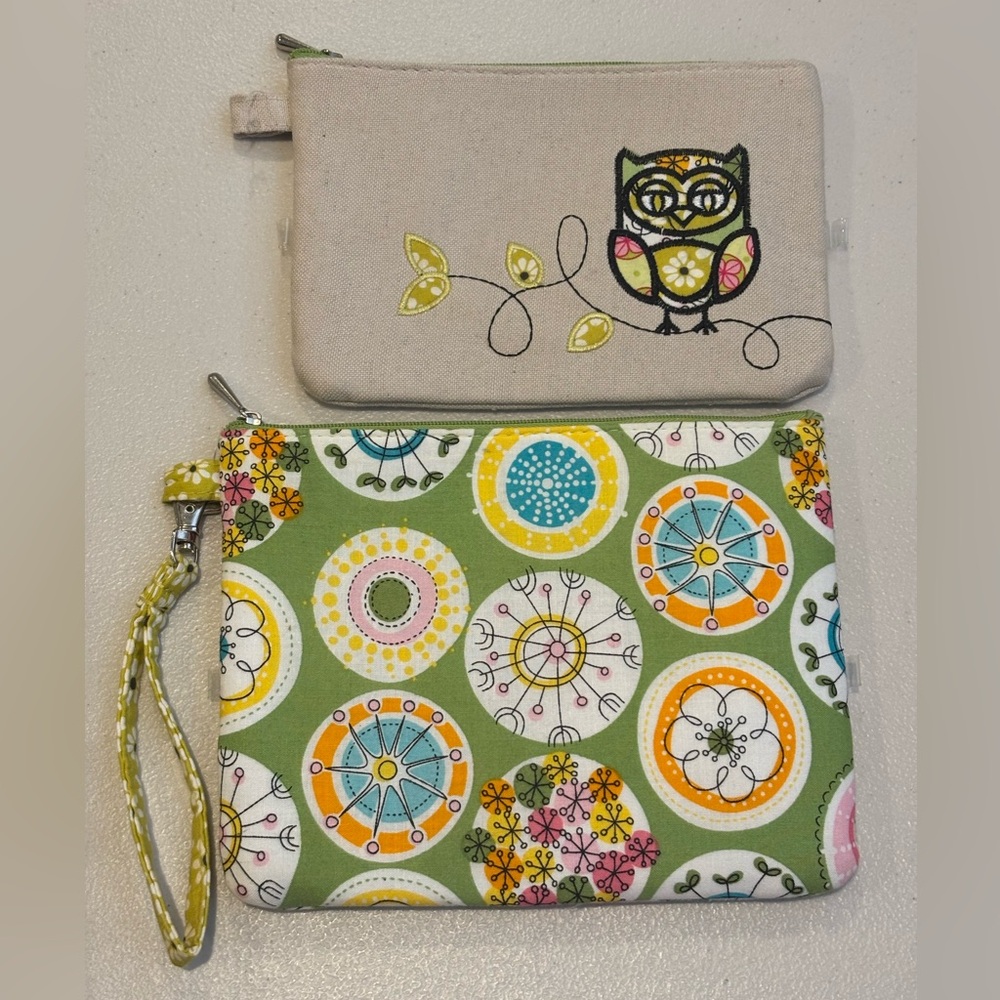 Owl Embroidered Canvas Wristlet Wallet Bag 2 in 1